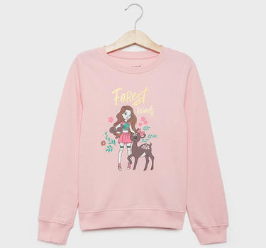Graphic Print Blended Fabric Round Neck Girls Sweatshirt