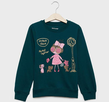 Graphic Print Blended Fabric Round Neck Girls Sweatshirt