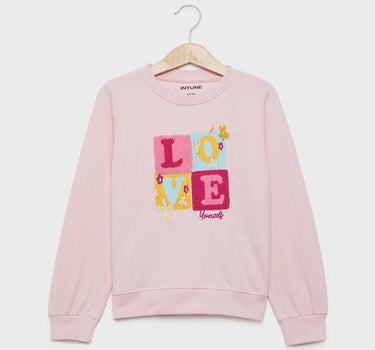 Printed Blended Fabric Round Neck Girls Sweatshirt