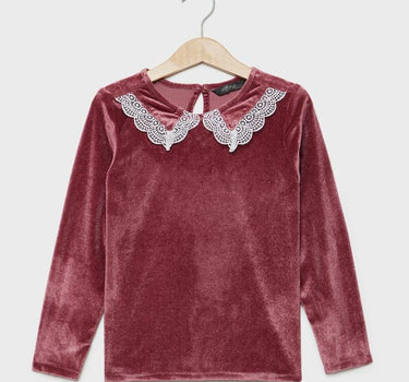 Solid Velvet Regular Fit Infant Girls Top