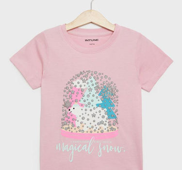 Graphic Print Cotton Round Neck Girls T-Shirt