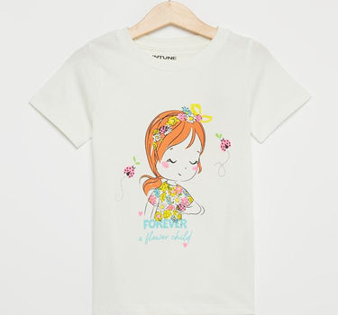 Graphic Print Cotton Round Neck Girls T-Shirt