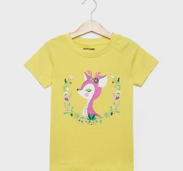 Graphic Print Cotton Round Neck Girls T-Shirt