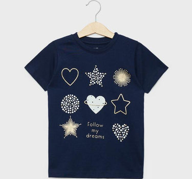 Graphic Print Cotton Round Neck Girls T-Shirt