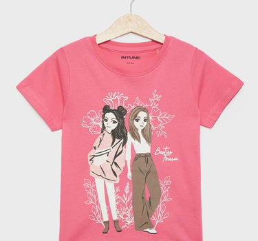 Graphic Print Cotton Round Neck Girls T-Shirt