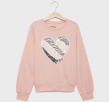 Printed Blended Fabric Round Neck Girls Sweatshirt