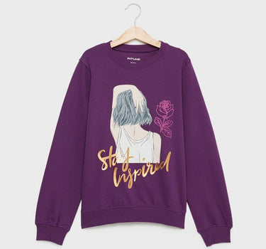 Printed Blended Fabric Round Neck Girls Sweatshirt