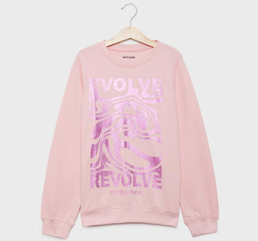 Printed Blended Fabric Round Neck Girls Sweatshirt