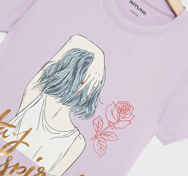 Graphic Print Cotton Round Neck Girls T-Shirt