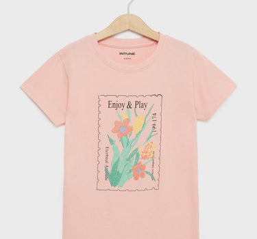 Graphic Print Cotton Round Neck Girls T-Shirt