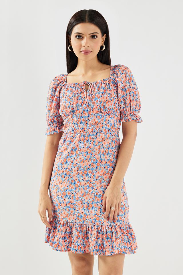 Printed Polyester Square Neck Women's Dress