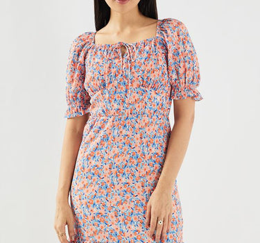 Printed Polyester Square Neck Women's Dress