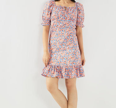 Printed Polyester Square Neck Women's Dress