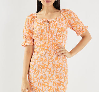 Printed Polyester Square Neck Women's Dress