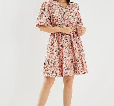 Printed Polyester V-Neck Women's Dress