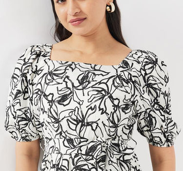 Printed Polyester Scoop Neck Women's Dress