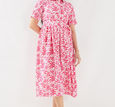 Printed Polyester Collared Women's Dress