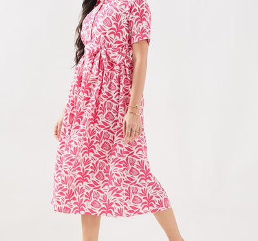 Printed Polyester Collared Women's Dress