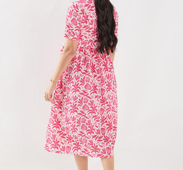 Printed Polyester Collared Women's Dress