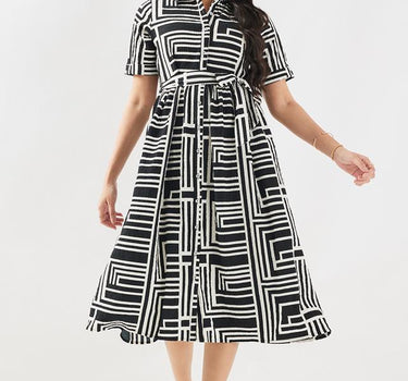 Printed Polyester Collared Women's Dress