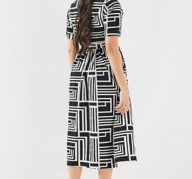 Printed Polyester Collared Women's Dress