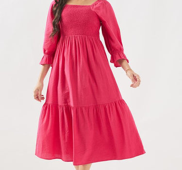 Solid Cotton Square Neck Women's Dress