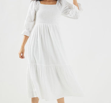 Solid Cotton Square Neck Women's Dress