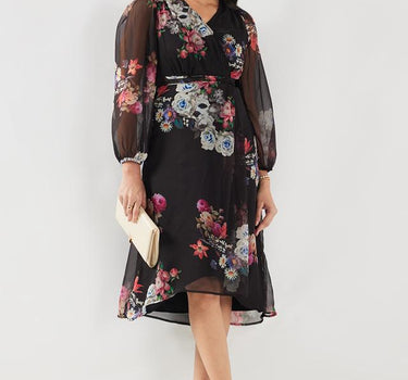 Printed Polyester V-Neck Women's Dress