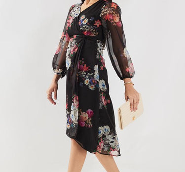 Printed Polyester V-Neck Women's Dress