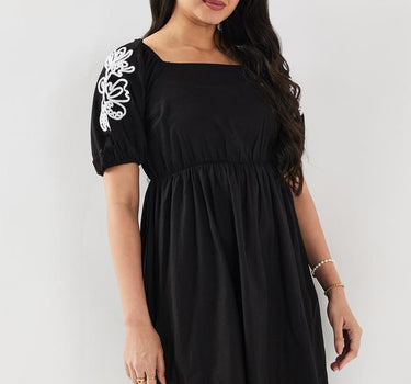 Embroidered Cotton Square Neck Women's Dress