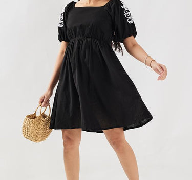 Embroidered Cotton Square Neck Women's Dress