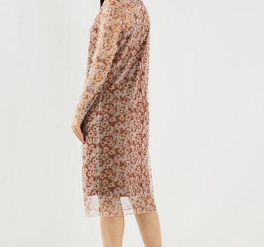 Printed Mesh Round Neck Women's Dress