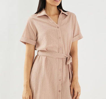 Solid Polyester Collared Women's Dress