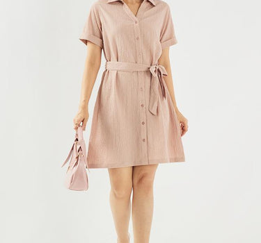 Solid Polyester Collared Women's Dress