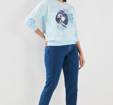 Printed Cotton Round Neck Women's Sweatshirt