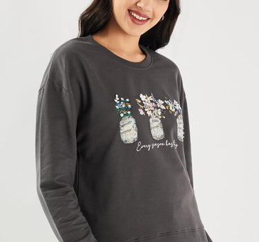 Embroidered Round Neck Cotton Women's Casual Wear Sweatshirt