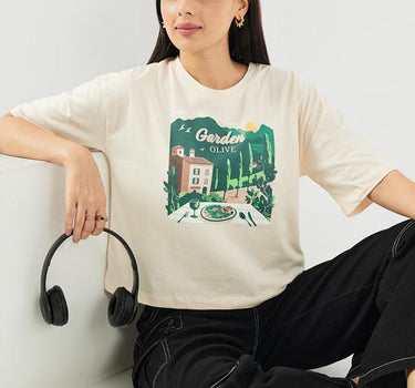 Printed Cotton Round Neck Women's T-Shirt