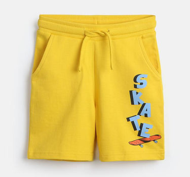 Skateboard Yellow Cotton Graphic Printed Boy's Shorts