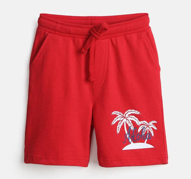 Aloha Red Graphic Print Cotton Shorts for Boys