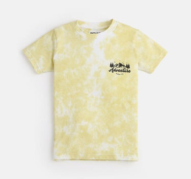 Adventure Awaits Yellow Tie Dye Cotton T-shirt for Boys