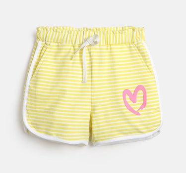 Yellow Striped Cotton Shorts for Girls