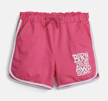 Born to be Awesome Pink Cotton Shorts for Girls