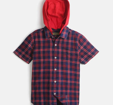 Checks Cotton Hooded Boys Shirt