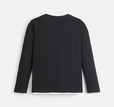 Textured Cotton Full Sleeves Boys T-Shirt - Charcoal