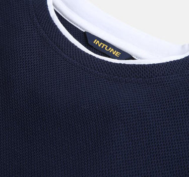 Textured Cotton Full Sleeves Boys T-Shirt - Navy