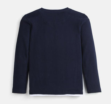 Textured Cotton Full Sleeves Boys T-Shirt - Navy