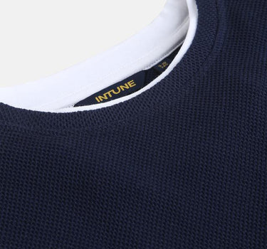 Textured Cotton Full Sleeves Boys T-Shirt - Navy