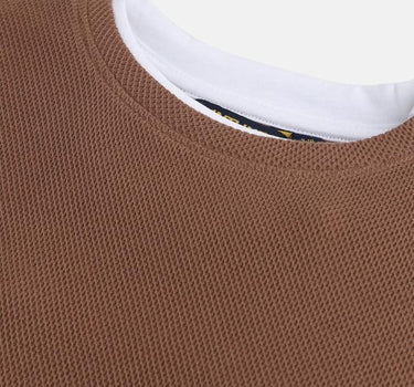 Textured Cotton Full Sleeves Boys T-Shirt - Coffee