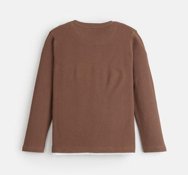 Textured Cotton Full Sleeves Boys T-Shirt - Coffee