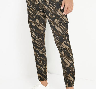 Green Stretch Cotton Camouflage Cargo Joggers